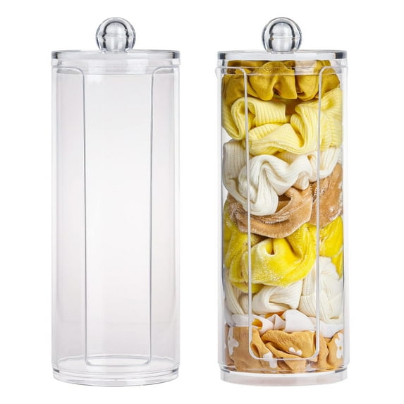 ABCISI Clear Scrunchie Holder Stand, Hair Tie Container with Lid, Portable Hair Accessories Organizer, Perfect Scrunchy Display Organizer for Girls and Women.