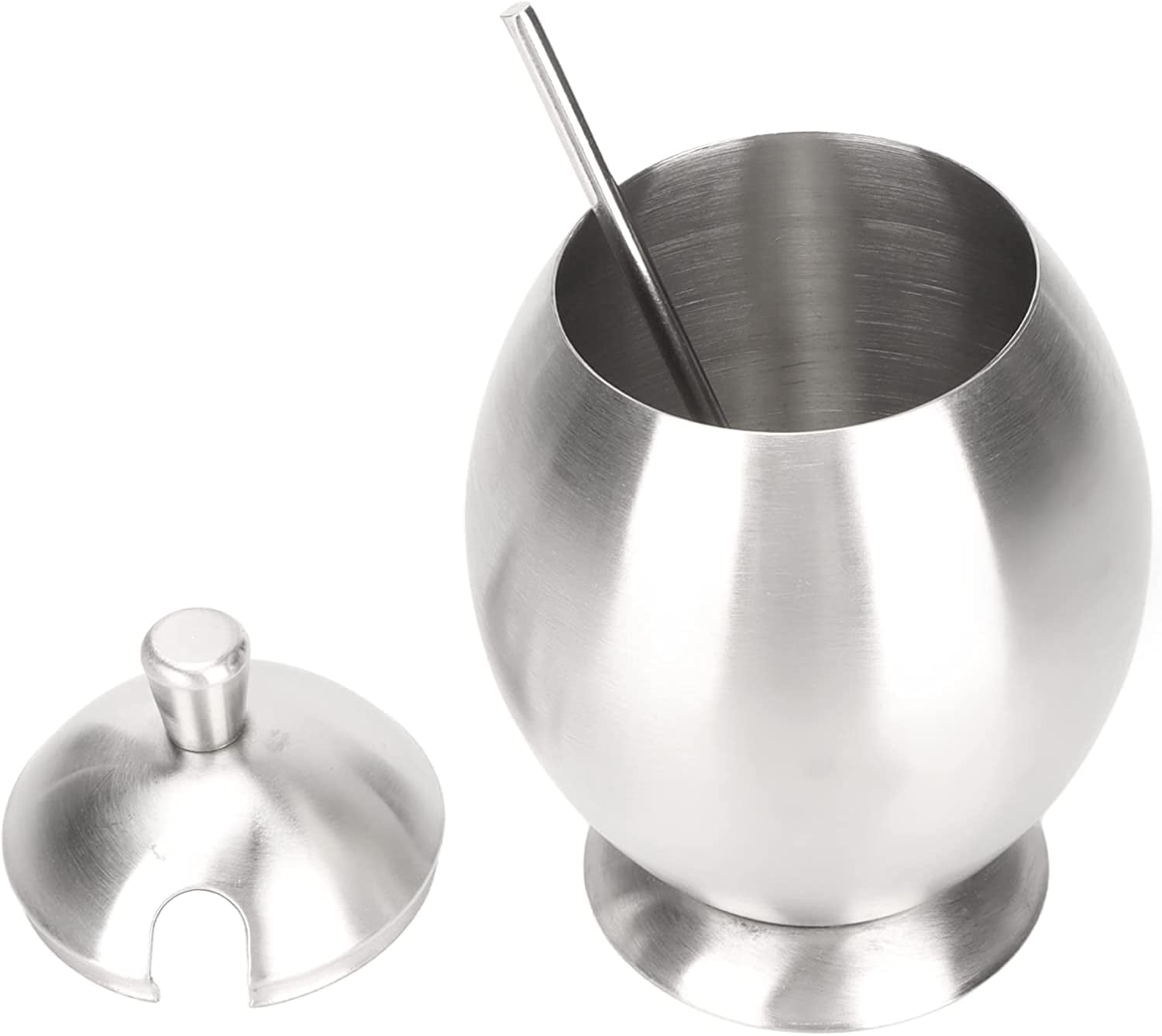 ABCISI Condiment Container, Stainless Steel Egg Shaped Oval Condiment Jar With Spoon, Seasoning Container For Kitchen Resturant