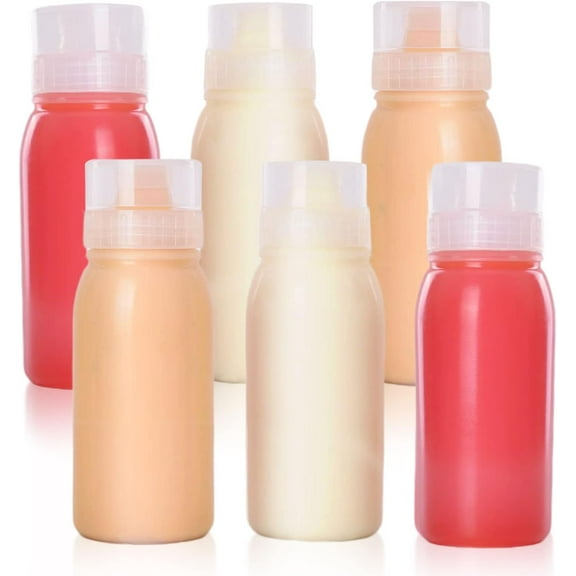 ABCISI Condiment Containers with Lids, Condiment Porous Squeeze Bottles, Small Salad Dressing & Sauce Container, Multi-nozzle Bottle, BBQ Sauce Bottles, Oil Bottles- 6 pcs 10oz, 5 nozzles