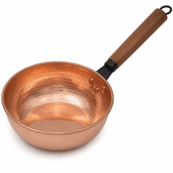ABCISI Copper Butter Warmer Pot, 1.3 L Hammered Copper Saucepan with Heat-Resistant Wooden Handle and Flat Bottom for Milk, Sauce, Soup, Chocolate, Gravy and Home Kitchen Cooking