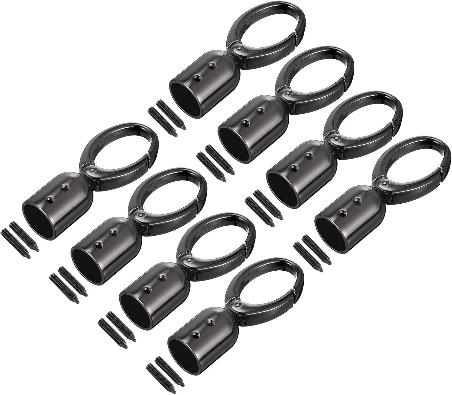 ABCISI Cord End Cap, 8Pcs 15mm/0.6" End Cap Barrel Beads Terminators Cord with Screws Finding for Tassel Jewelry Making Bag Strap DIY, Black