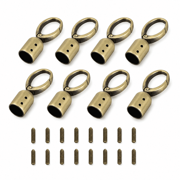 ABCISI Cord End Caps, 8 Pcs 15mm Bronze Barrel Terminators with Spring Snap Clasps and 16 Screws for Tassel Jewelry Making, Keychains, Handbag Straps, Pendants and DIY Crafts