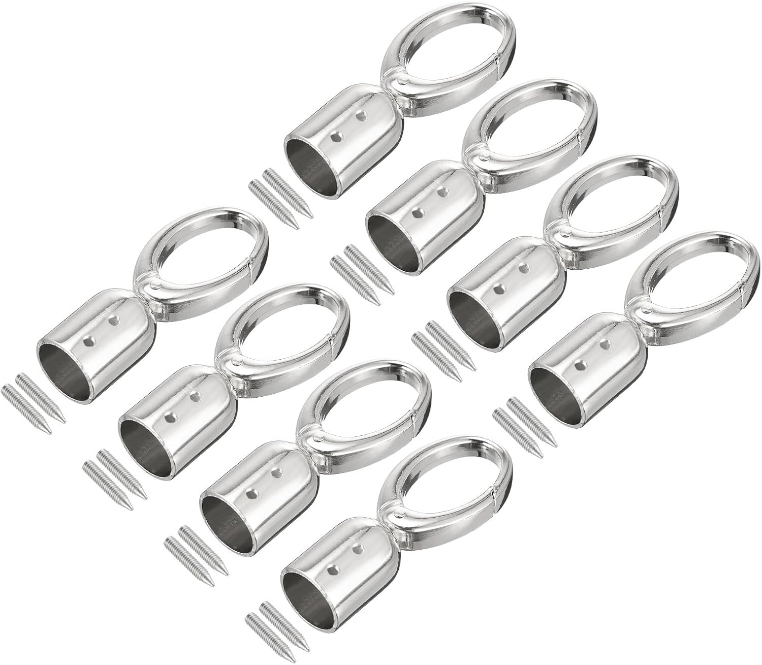 ABCISI Cord End Cap, 8Pcs 15mm/0.6" End Cap Barrel Beads Terminators Cord with Screws Finding for Tassel Jewelry Making Bag Strap DIY,  Silver