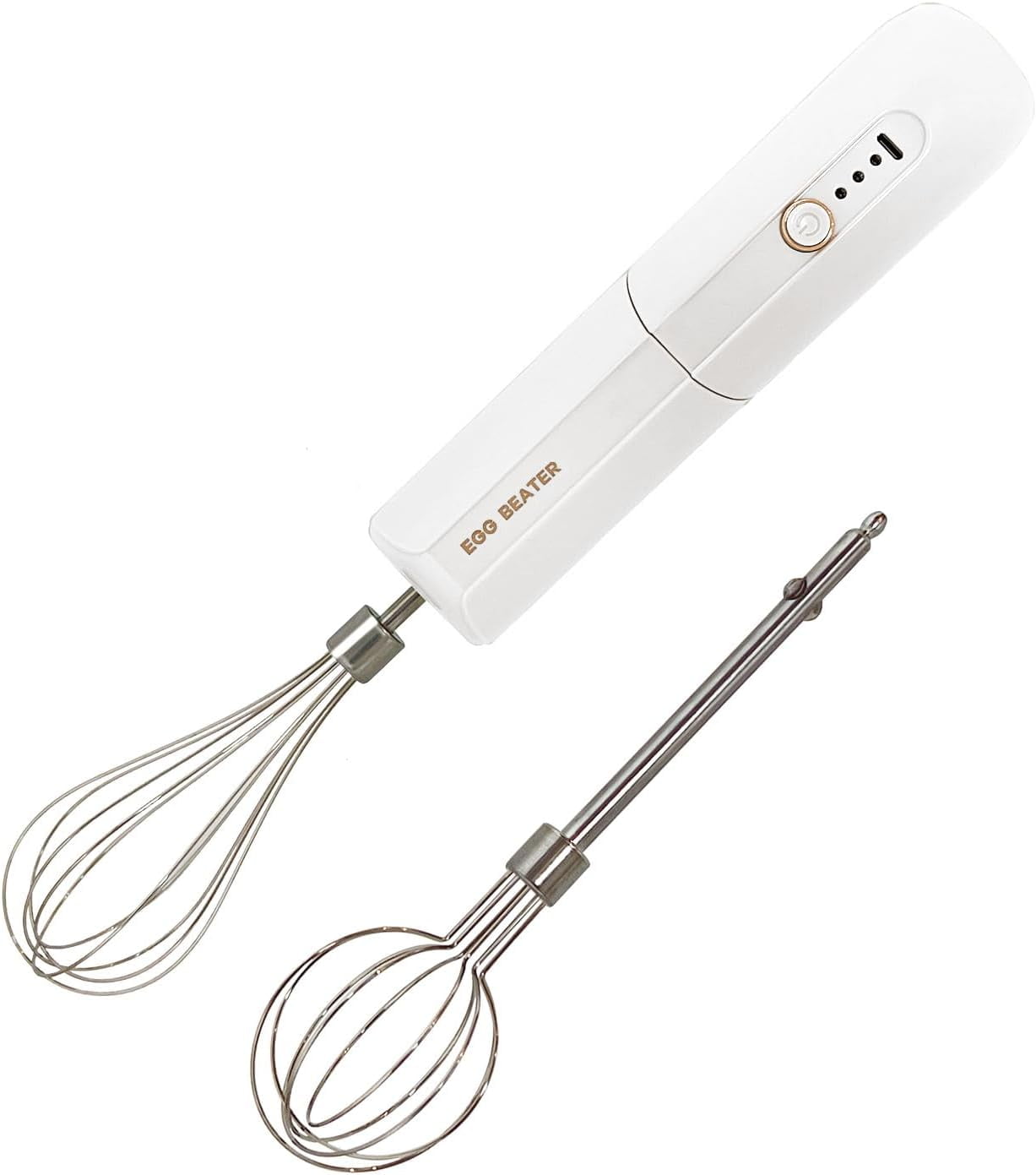 ABCISI Cordless Hand Mixer, Foldable Design Handheld Electric Whisk with 3 Speed Modes, Rechargeable Egg Beater with 2 Detachable Stir Whisks for Eggs/Milkshake Cream/Butter/Baby Food (White)