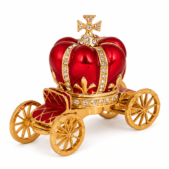 ABCISI Crown Carriage Jewelry Box, Rhinestone Enamel Trinket Box with Hinged Lid, Zinc Alloy Keepsake Organizer for Rings Earrings Small Treasures, Vanity Decor Gift, 3.15 Inch, Red
