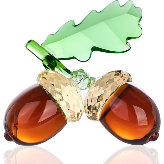 ABCISI Crystal Acorn Figurines, Amber Glass Pinecone Statue Paperweight for Office Table Home Decor, Decorations Collectible Gifts for Autumn Christmas and Thanksgiving (Brown)