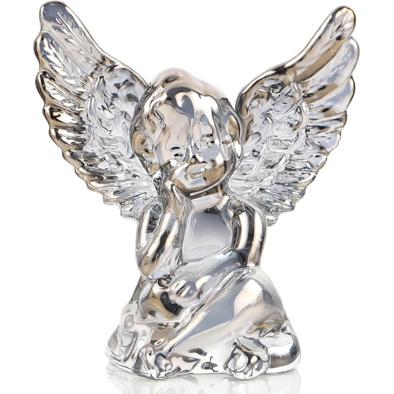 ABCISI Crystal Baby Angel Figurine - Mini Glass Angel Statue with Wings, Collectible Memorial Sculpture for Home Office Bookshelf Decor, Adorable Small Gift for Women, Grey