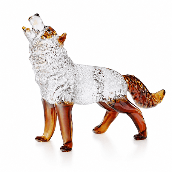 ABCISI Crystal Glass Wolf Figurine, Hand Blown Howling Wolf Statue, 4.93 x 3.94 in Animal Sculpture Collectible Paperweight for Desk, Shelf, Window and Home Decor, Brown