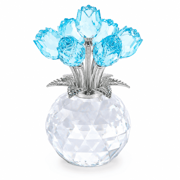 ABCISI Crystal Rose Flower Figurine, Crystal Bouquet Ornament with Stems and Base for Home Office Festival Decor, Decorative Tabletop Centerpiece Collectible Floral Gift for Women, Aquamarine Blue