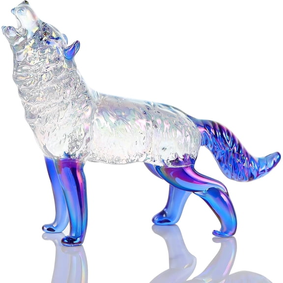 ABCISI Crystal Wolf Figurine, Gifts for Women Men, Handmade Wolf Statue Decor Gifts for Wolf Lovers on Birthday Christmas, Animals Collection Figurine for Home Decoration, Blue