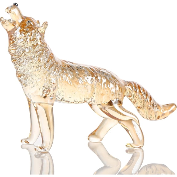 ABCISI Crystal Wolf Figurine, Gifts for Women Men, Handmade Wolf Statue Decor Gifts for Wolf Lovers on Birthday Christmas, Animals Collection Figurine for Home Decoration, Champagne
