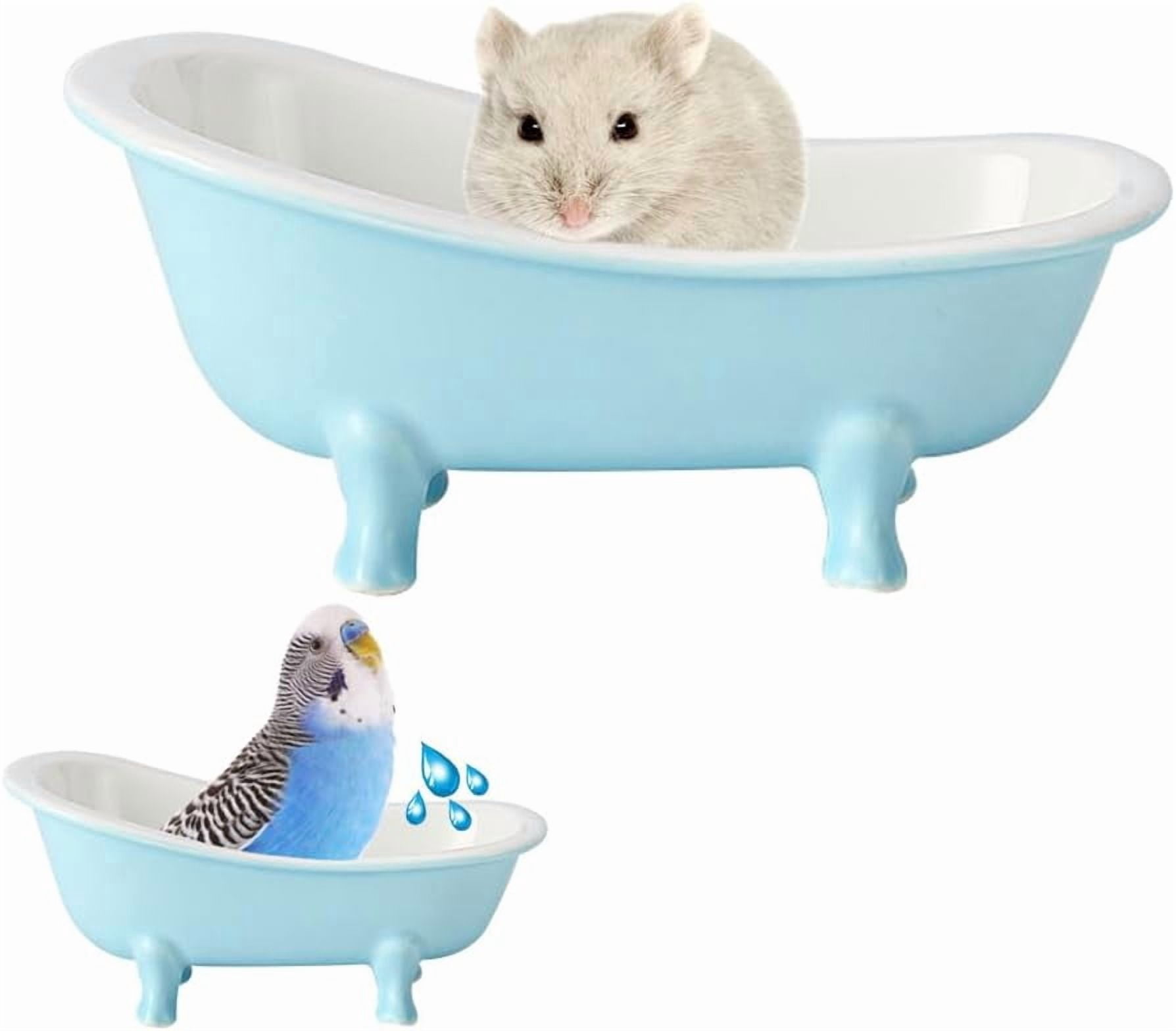 ABCISI Cute Hamster Bed, Small Animal Ice Bathtub, Sand Bath Container Cage Accessories, Ceramic Bathtub Shape Relax Habitat House for Hamster, Food Bowl for Guinea Pigs/Squirrel/Chinchilla, Blue