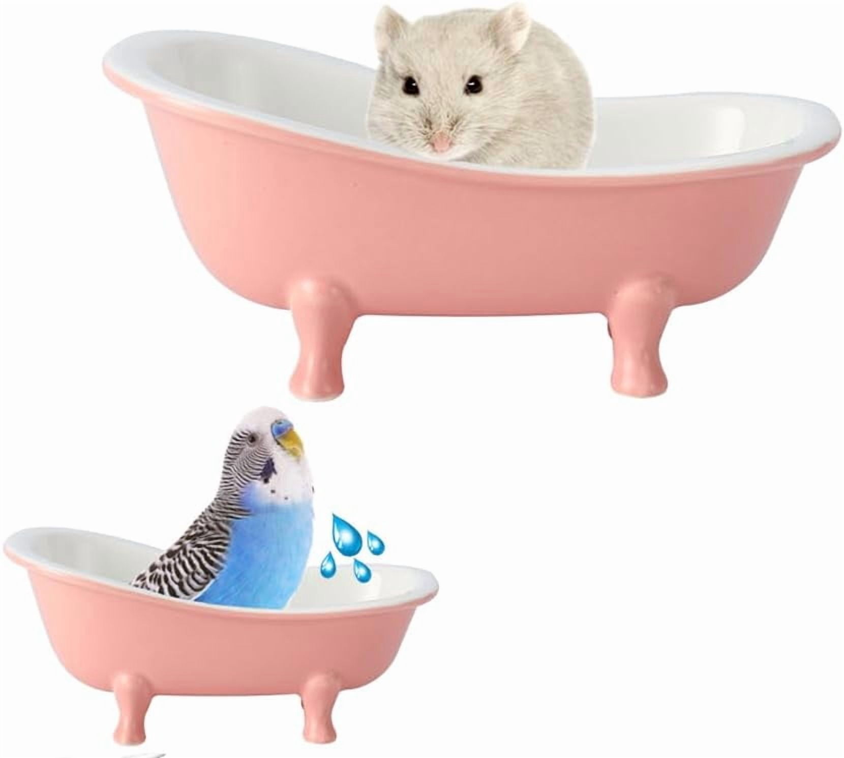 ABCISI Cute Hamster Bed, Small Animal Ice Bathtub, Sand Bath Container Cage Accessories, Ceramic Bathtub Shape Relax Habitat House for Hamster, Food Bowl for Guinea Pigs/Squirrel/Chinchilla, Pink