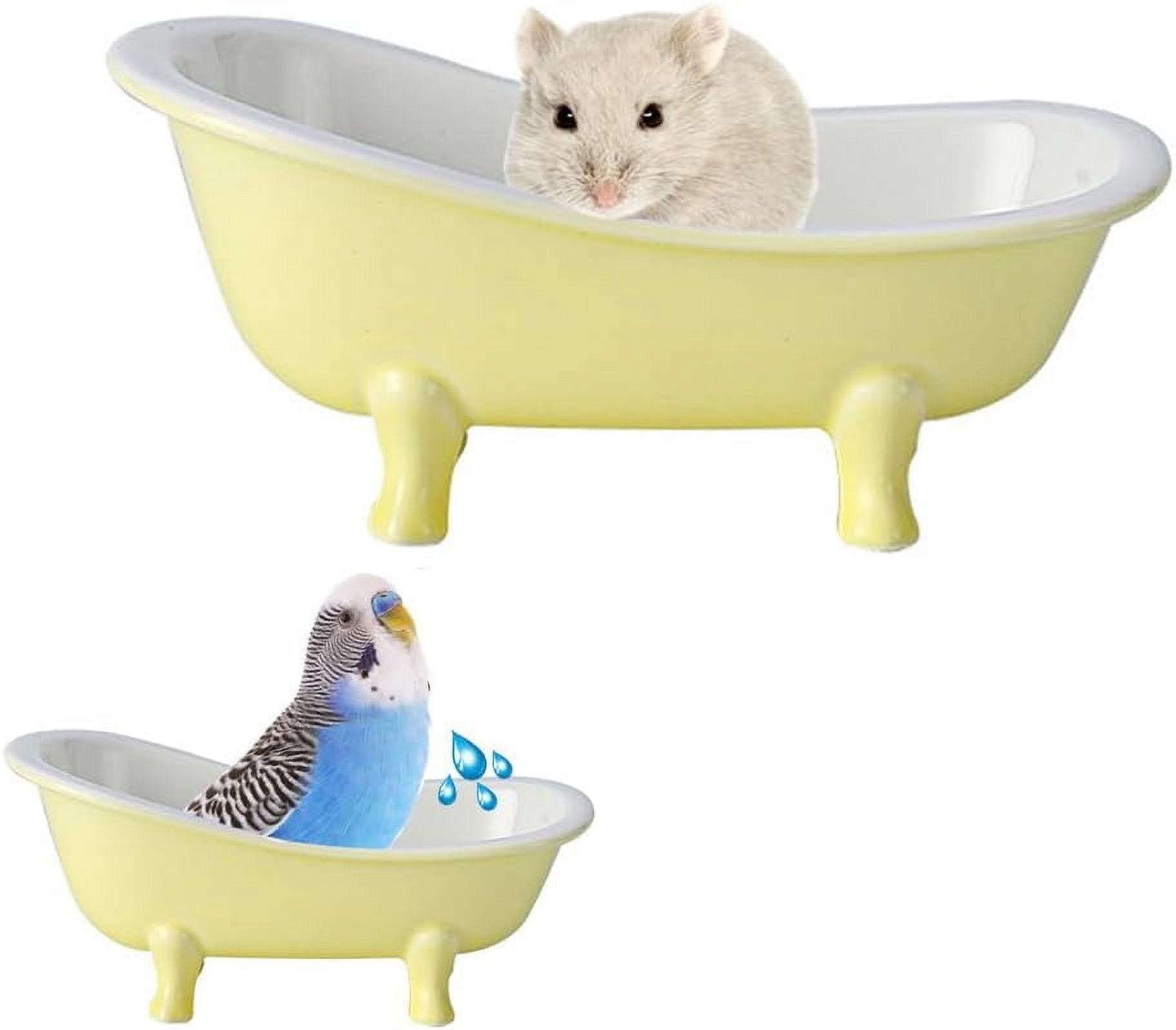 ABCISI Cute Hamster Bed, Small Animal Ice Bathtub, Sand Bath Container Cage Accessories, Ceramic Bathtub Shape Relax Habitat House for Hamster, Food Bowl for Guinea Pigs/Squirrel/Chinchilla, Yellow