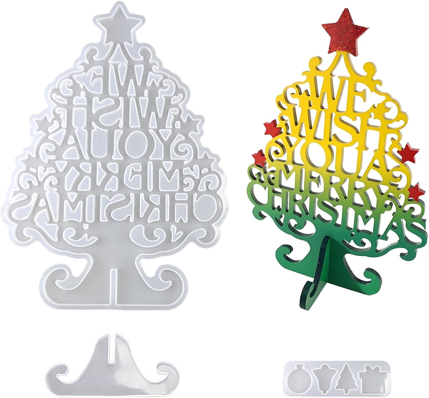 ABCISI DIY Christmas Tree Resin Molds Set, Alphabet Tree Silicone Mold, Ornament Pendant Epoxy Resin Molds for Resin Crafts, Decorative Desktop Handmade Gift for Xmas