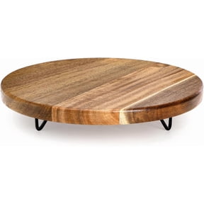 ABCISI Decorative Round Wood Riser for Display, 10 inch Acacia Wood Pedestal Stand Farmhouse Kitchen Decor Tray Coffee Table Bathroom Counter Organizer for Plant Pot, Candle, Perfume, Cake, Lamp