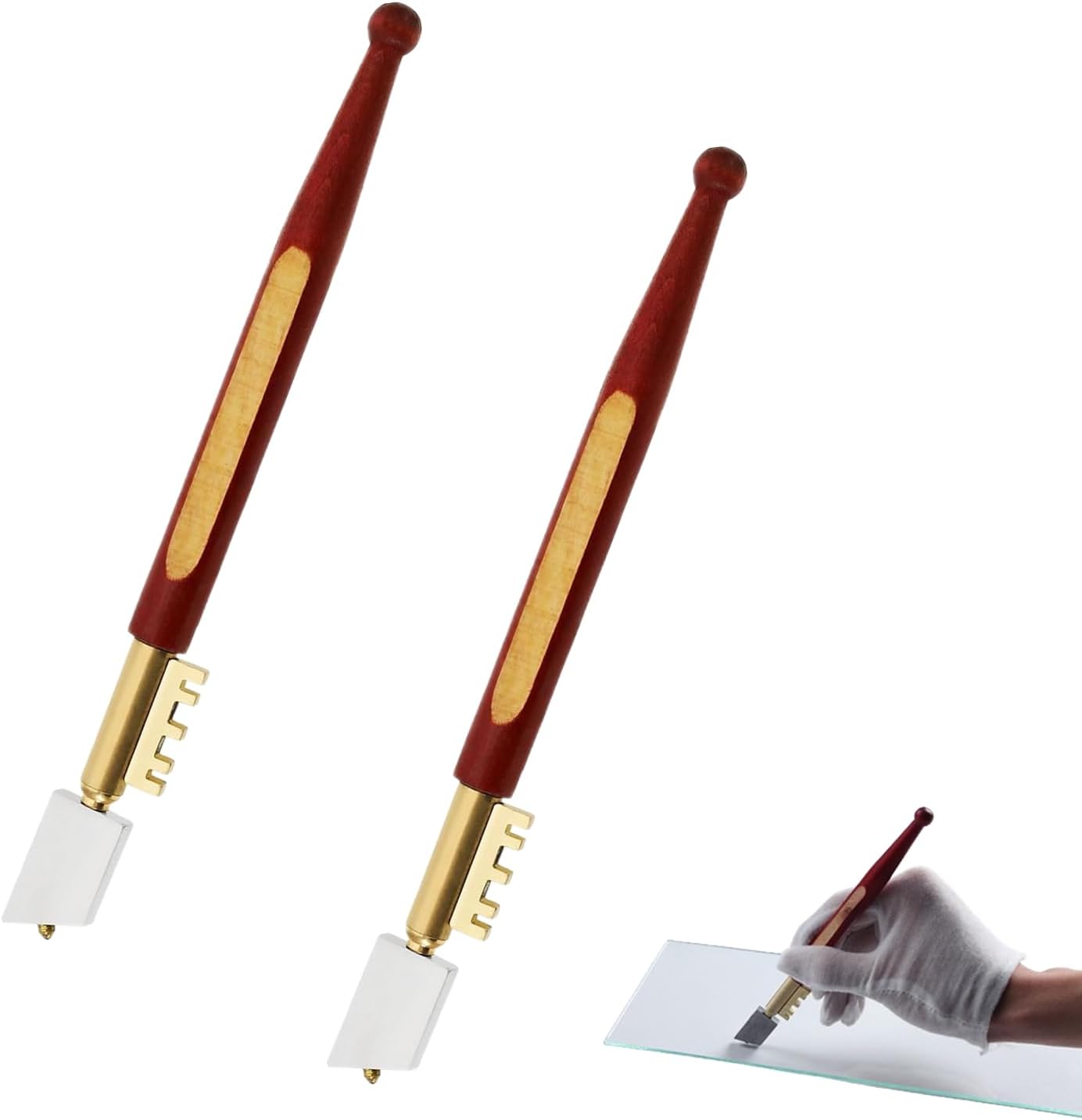 ABCISI Diamond Tip Glass Cutter, 2 Pieces Glass Cutting Tools, Professional Glass Cutting Kit with Wood Handle for Glass, Mosaic, Tiles, and DIY Projects