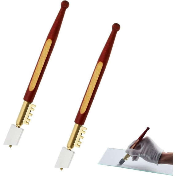 ABCISI Diamond Tip Glass Cutter, 2 Pieces Glass Cutting Tools, Professional Glass Cutting Kit with Wood Handle for Glass, Mosaic, Tiles, and DIY Projects