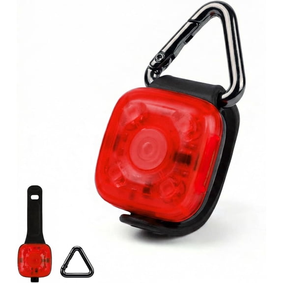 ABCISI Rechargeable LED Safety Light, 4 Modes USB-C Water-Resistant Clip-On Warning Light with Carabiner and Strap for Dog Collars, Running, Backpacks, Night Walking and Camping, Red