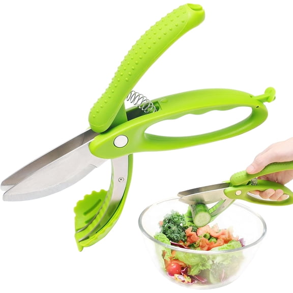 ABCISI Double Blade Salad Scissors, Salad Cutter, Stainless Steel Sharp Kitchen Gadget, All Purpose Chopper for Herb Fruit Vegetable for Salad Enthusiasts