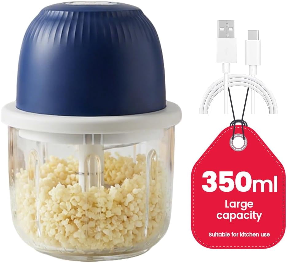 ABCISI Electric Garlic Chopper, Portable Mini Food Processor, Upgrade Cordless Chopper for Home Cooking, Rechargeable Onion Chopper for Kitchen Users (1 * Blue)