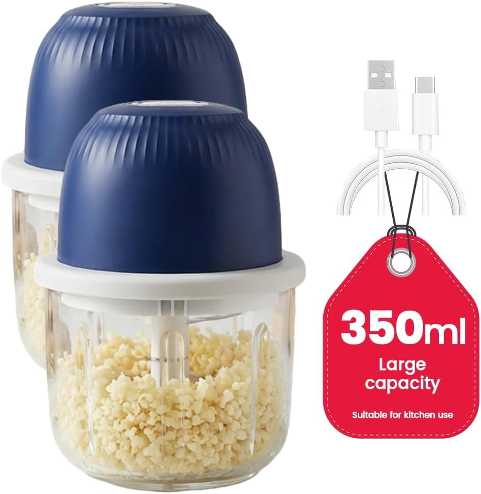 ABCISI Electric Garlic Chopper, Portable Mini Food Processor, Upgrade Cordless Chopper for Home Cooking, Rechargeable Onion Chopper for Kitchen Users (2 * Blue)