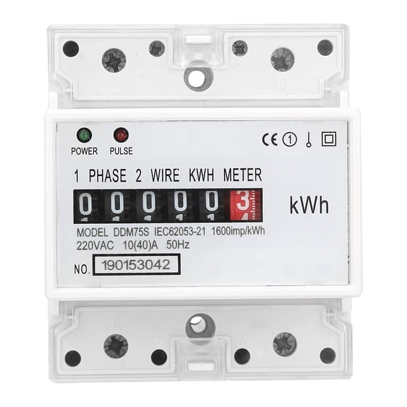 ABCISI Electric Meter, Electronic Din Rail KWh Meter, Single Phase 4P LED DIN-Rail Electricity Power Consumption Wattmeter Energy Meter, 10-40A