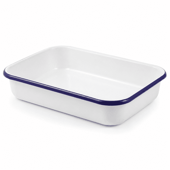 ABCISI Enamel Baking Pan, Rectangular Enameled Steel Lasagna Tray with Rolled Rim, Heat-Resistant Serving Dish for Kitchen, Refrigerator, Baking and Parties, 11.41 x 7.48 x 2.55 In