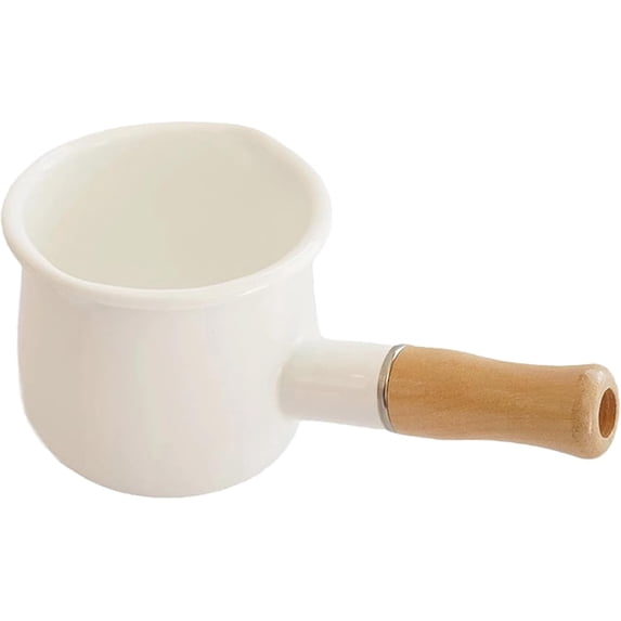 ABCISI Enamel Milk Pot, 17oz Sauce Pan with Insulated Wooden Handle ...