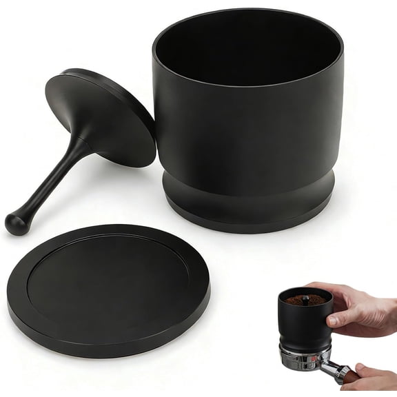 ABCISI Espresso Blind Shaker, 58mm Aluminum Alloy Anti Flying Coffee Powder Rings Dosing Rings Press Espresso Stirrer Tool Coffee Dosing Cup for Home and Commercial Use (Black)