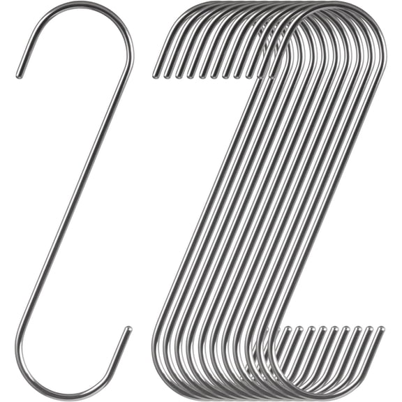 ABCISI Extra Long S Hooks, 12 Pack 7 Inch Stainless Steel Heavy Duty Hanging Hooks, Rust Resistant Metal Hooks for Shower Curtain, Kitchen, Closet, Garden, Garage and Workshop