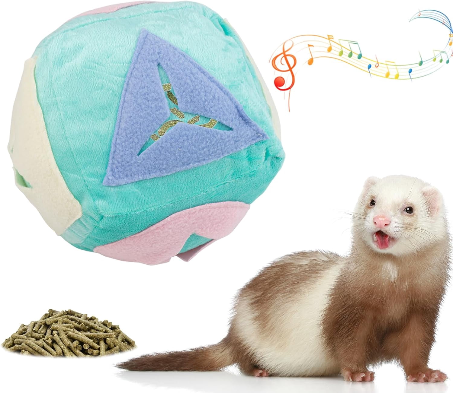 ABCISI Ferret Toy with Bell, Washable Puzzle Feed Game Ferret Foraging Ball Toy for Boredom, Snuffle Ball Treat Dispenser Exercise Ferret Enrichment Toys for Cage, Toys for Ferrets, Hedgehog, Rat