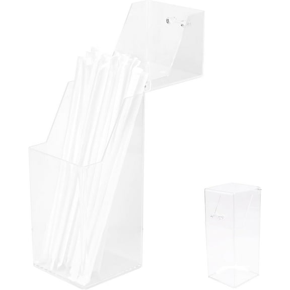 ABCISI Flip Top Clear Straw Holder, Acrylic Rectangle Straw Container with Lid, Plastic Organizationer Box for Kitchen Counter, Dining Table or Bar Storage Use (Transparent)
