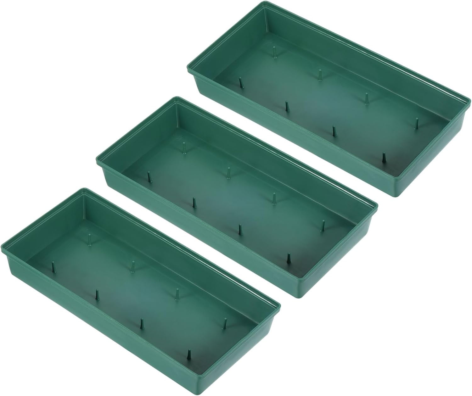 ABCISI Floral Centerpiece Trays, 3 Pcs 11" Plastic Design Bowl Flower Arrangement Base for Party/Wedding Decorating, Rectangular Flower Foam Holder Box, Green
