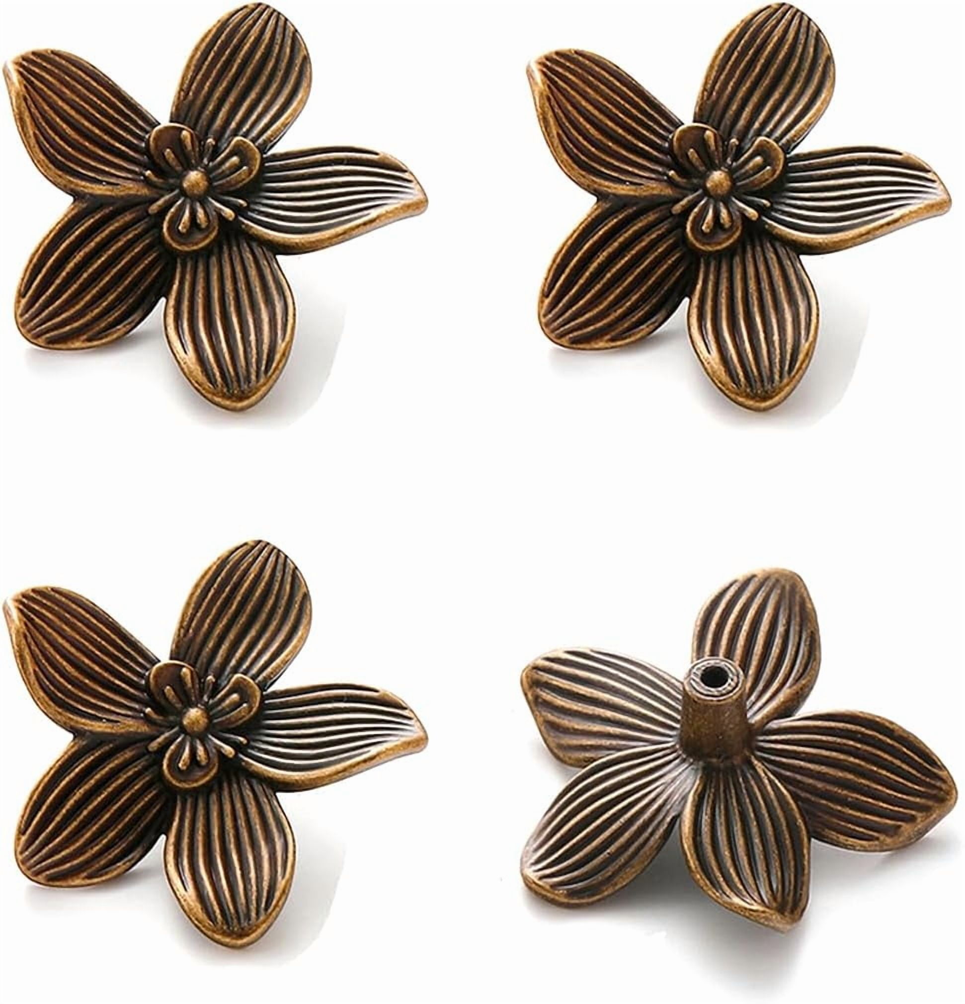 ABCISI Flower Cabinet Knobs, Antique Brass, 4 Pack, Zinc Alloy Decorative Hardware, Decorative Handles for Furniture, Vanity, Kitchen, Closet, Bathroom, Unique Antique Pull