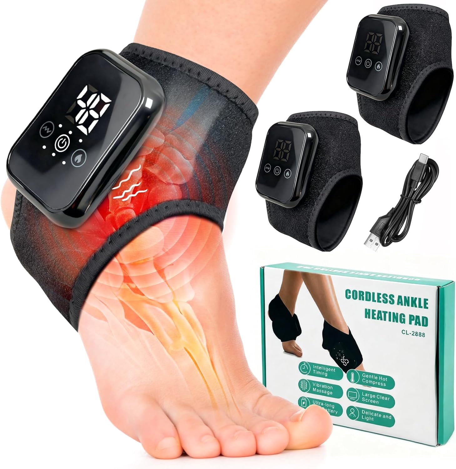 ABCISI Foot Massager - Portable Foot and Ankle Massager with Heat with 3 Vibration Modes 3 Heat Levels Plantar Fasciitis, Travel Home Use (Black)