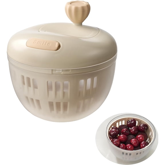 ABCISI Fruit Washing Bowl Container with Lid,360 °Rotating with Handle, Fruits Cleaning and Draining Bowls, Berry Fruit Fridge Containers, Kitchen for Washing, Storage(Coffee