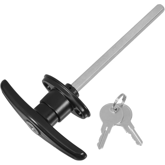 ABCISI Garage Door T Handle Lock with Long Shaft for Secure, Universal T Handle Lock Shed Door Latch T-e Kit Replacement with 2 Keys for Barns, Durable Hardware Lock Accessory, Black