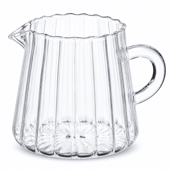 ABCISI 200 ml Glass Creamer Pitcher, Ribbed Clear Milk Frothing Jug with Smooth Spout and Thickened Base, Small Serving Carafe for Coffee, Tea, Syrup, Sauces, Latte Art and Table Use