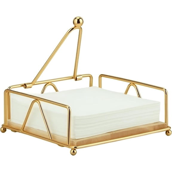 ABCISI Gold Napkin Holder, Square Metal Flat Napkin Holder for Table with Weighted Arm, Gold Napkin Holder for Kitchen Dinner Countertop Outdoor Table