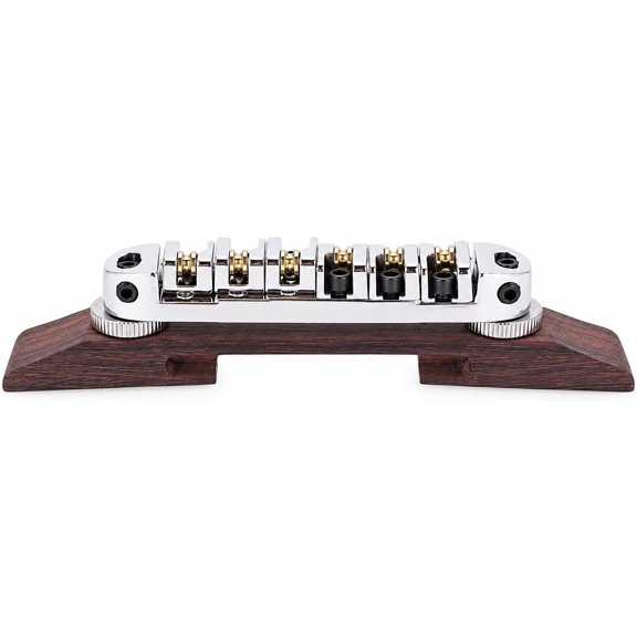 ABCISI Guitar Bridge with Rosewood Base, 6-Saddle Floating Bridge Replacement with Roller, Height and Intonation Adjustable Archtop Guitar Bridge for SG Style Jazz Electric Guitar