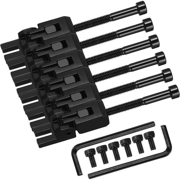 ABCISI 6-Pack Electric Guitar Tremolo Bridge Saddles with String Lock Screws, Metal Replacement String Saddles for Floyd Rose-Style Locking Tremolo Bridge, Black