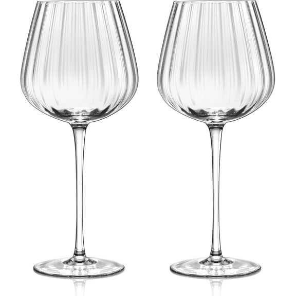 ABCISI Hand-Blown Crystal Red and White Wine Glasses,Clear Ribbed Stemmed Glasses,Modern Long Stem Glassware Set,Gifts for Wine Tasting Birthday Anniversary Wedding,18.5 oz,Set of 2