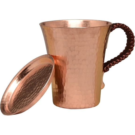 ABCISI Handmade Copper Moscow Mule Mug with Lid - 350ml Hammered Cocktail Cup for Home Use and Commercial, Drinkware Teacup with Handle for Beer, Iced Coffee & Mixed Drinks, Gift-Ready Barware