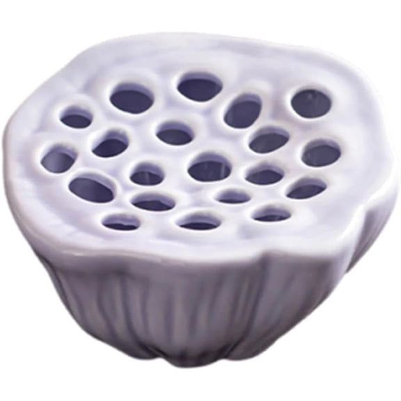 ABCISI Handmade Lotus Ceramic Flower Arrangement Vase - Zen Floral Art with Lotus Pod, Decorative Flower Frog Pot for Home Office, Chinese Tea Table Zen Flower Table Centerpiece (Violet)