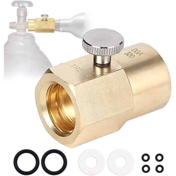 ABCISI Home Use Soda Refill Bottle CO2 Cylinder Cartridges, Adapter Refills Connector Kit CGA320 to TR21-4, Thread Set Replacement Accessories for Soda Machine Tank, Gold