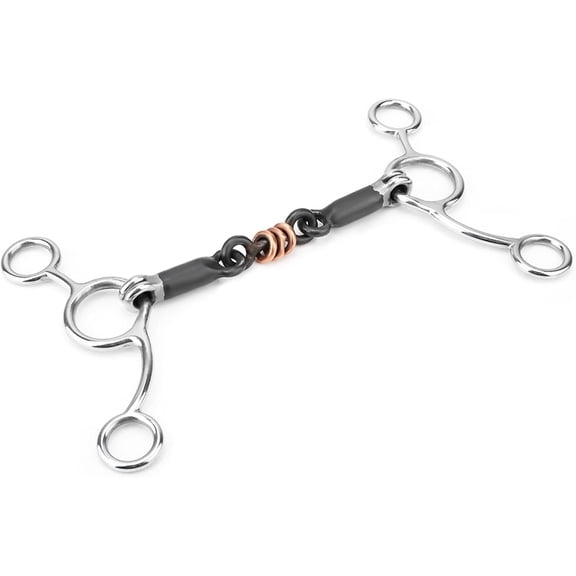 ABCISI Horse Bit, Horse Chew Stainless Steel Gag Bit with Black Steel Mouth, Snaffle Bits for Horses Double Jointed Wire Wrapped 5.5 Inch Mouth for Training Equestrian Equipment