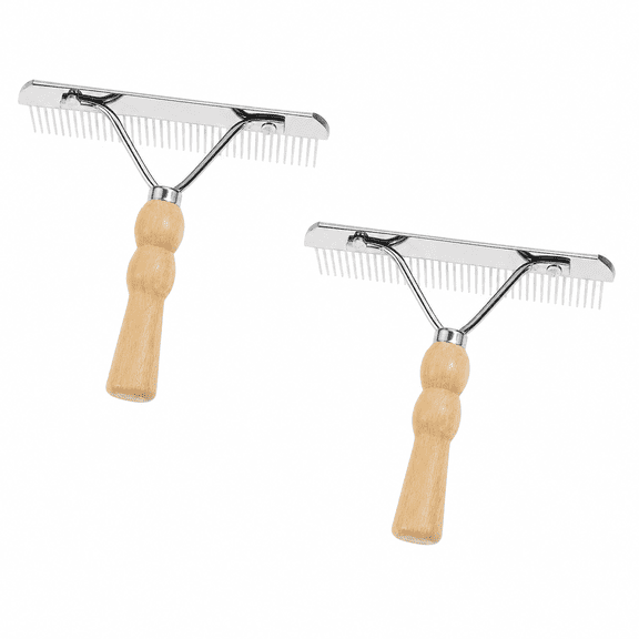 ABCISI Horse Grooming Comb 2Pcs, 6.29 Inch Stainless Steel Mane and Tail Rake with Wooden Handle for Removing Loose Hair from Horses, Dogs and Livestock