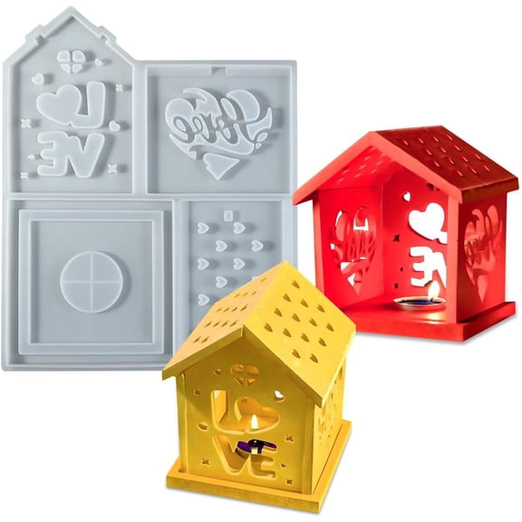 ABCISI House Silicone Mold, 3D House Candlestick Epoxy Resin Light Stand DIY Craft Making, Candle Holder Gypsum Desktop Ornaments Table Home Display Decorations (Love)
