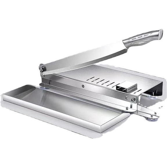 ABCISI Household Cutting Guillotine, Meat Slicer Bone Cutter with Scale,Food Tray and Non Slip Handle,Manual Frozen Meat Ribs Chopper,Stainless Food Slicer Cutter Machine For Rib Fish Chicken Beef, M